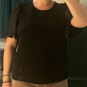 Adrianna Papell Black Textured Sleeve Blouse